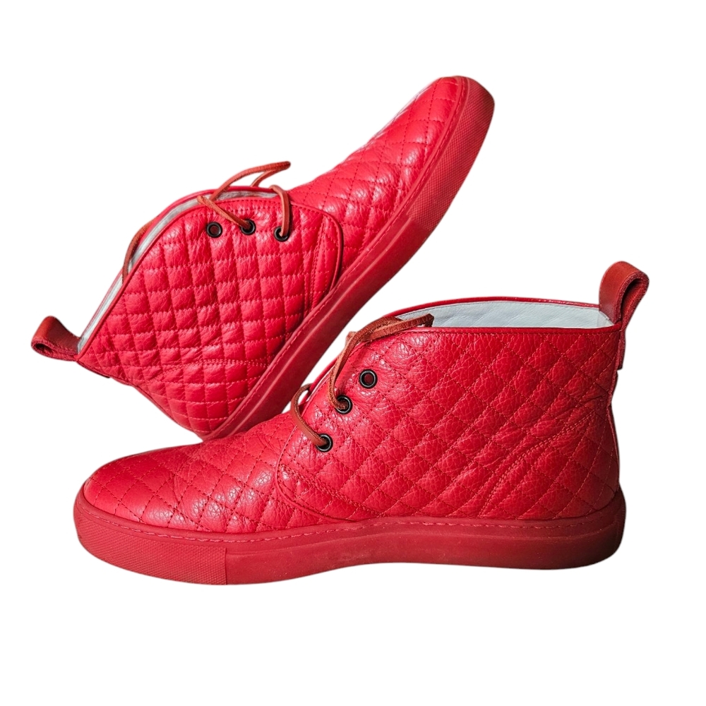 Del Toro Red Quilted Chukka Hightop Leather Sneakers, 12